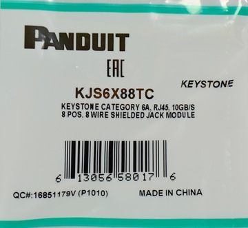 PANDUIT Keystone RJ45 кат.6A 10 Гбит/с KJS6X88TC
