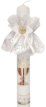 KSIĄŻECZKA MODLITEWNIK KOMUNIA + RÓŻANIEC PEREŁKA + PUDEŁECZKO + ŚWIECA MK