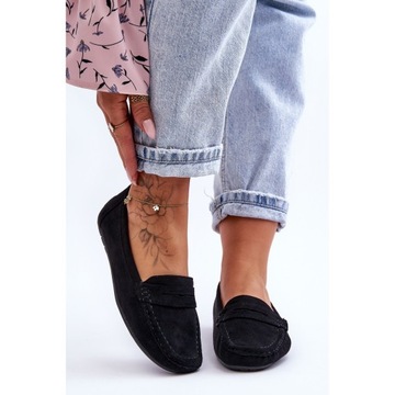 MOKASYNY DAMSKIE ZAMSZOWE CZARNE 38