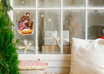 РОЖДЕСТВЕНСКАЯ наклейка на окно, вертеп, РОЖДЕСТВО 03