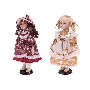 2 sztuki 11,81 cala Piękne dziewczyny Porcelanowe lalki w ubraniach, kapelu