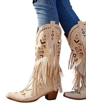 KOZAKI DAMSKIE BEŻOWE FRĘDZLE KOWBOJKI 36,5 ŁJA