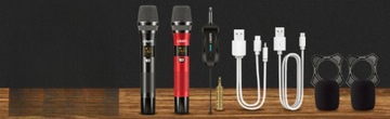 Набор из 2 алюминиевых беспроводных микрофонов UHF, перезаряжаемых, караоке, 50 м, 6,35