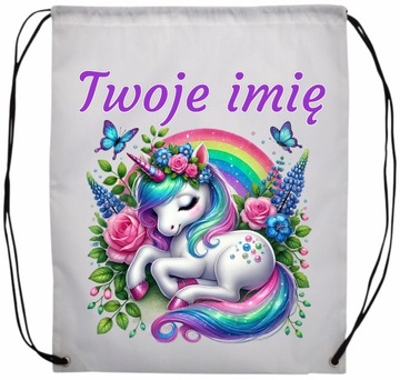 WOREK PLECAK SZKOLNY NA BUTY DO SZKOŁY PRZEDSZKOLA UNICORN + IMIĘ