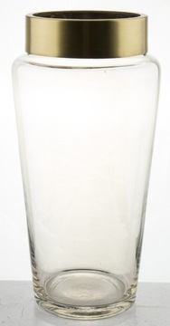 Ваза стеклянная, прозрачная, золото, 25 см.