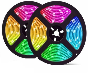 ЦВЕТНАЯ СВЕТОДИОДНАЯ ЛЕНТА ОСВЕЩЕНИЯ 10 м RGB (2 Х 5 МЕТРОВ) + МНОГОЦВЕТНЫЙ ПУЛЬТ ДУ