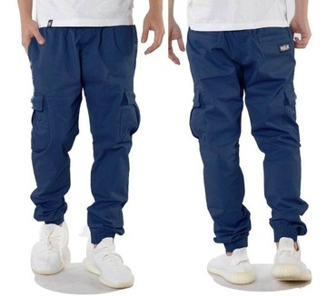 Spodnie XXL Bossline Cargo Joggery Niebieskie polskie bojówki luźne baggy