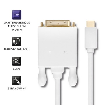 Адаптер USB-кабеля длиной 2 м USB-C типа C / DVI 4K Qoltec