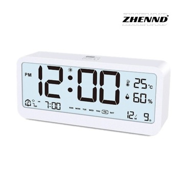 BIAŁY ELEKTRONICZNY LED BUDZIK ZEGAR INTELIGENTNY CZUJNIK ŚWIATŁA NOCNEGO