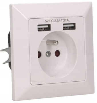 Gniazdo elektryczne 230V z uziemieniem z podwójną ładowarką USB