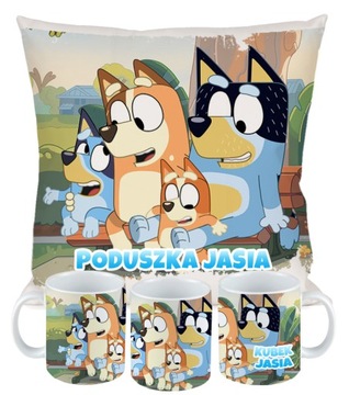 ZESTAW KUBEK + PODUSZKA BINGO Blue BLUEY DISNEY+ IMIĘ PREZENT URODZINY