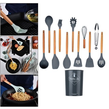 Щипцы силиконовые. Кухонная лопатка. Темно-серый.