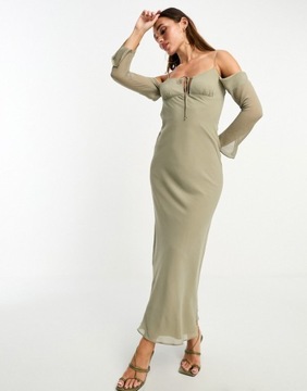 Luxe sukienka maxi z odsłoniętymi ramionami khaki 36