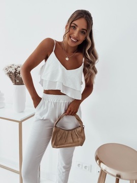 Komplet crop top falbanka spodnie kombinezon