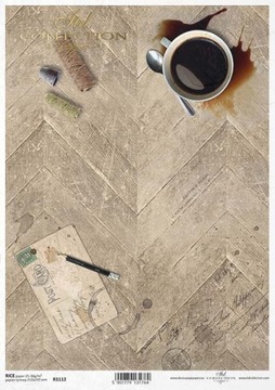 ITD Collection - Decoupage Papier RYŻOWY R1112 Kawa na drewnie - A4