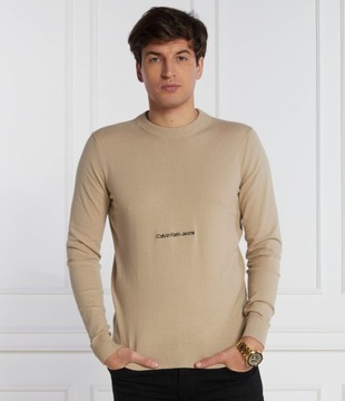 Calvin Klein Jeans sweter beżowy okrągły rozmiar L