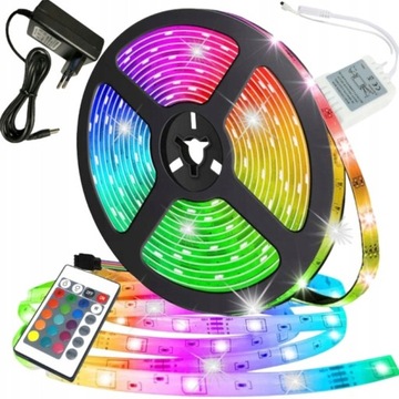 LEDY WODOODPORNE KOLOROWE TAŚMA RGB 5m Z PILOTEM