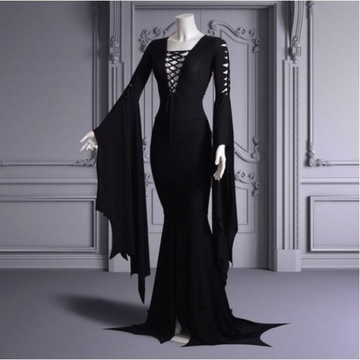 Środa Morticia Addams Cosplay sukienka do ziemi