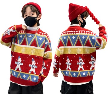 DZIECIĘCY SWETER ŚWIĄTECZNY CZERWONY BAŁWANKI ŚWIĄTECZNE WZORY ŚWIĘTA