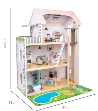 Большой деревянный двухэтажный кукольный домик, набор мебели и аксессуаров для лифта XXL