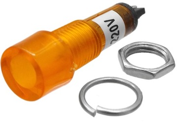 Neonowa kontrolka sygnalizacyjna 12mm żółta, otwór montażowy 9mm 230V AC