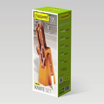 ZESTAW komplet 5 NOŻY W BLOKU 7 elementów MAESTRO NOŻE KUCHENNE + NOŻYCE