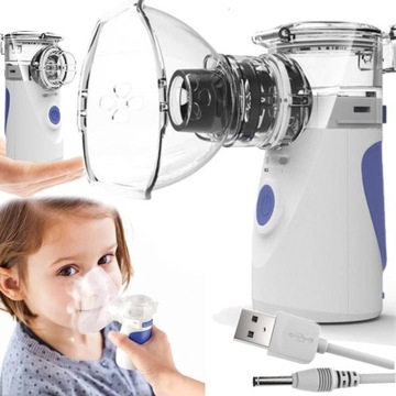INHALATOR SIATECZKOWY NEBULIZATOR NOWY CICHY MESH PRZENOŚNY USB 2 MASKI