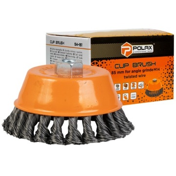 POLAX SZCZOTKA CZOŁOWA DRUCIANA PLECIONA Z GWINTEM M14 DO SZLIFIEREK 85MM