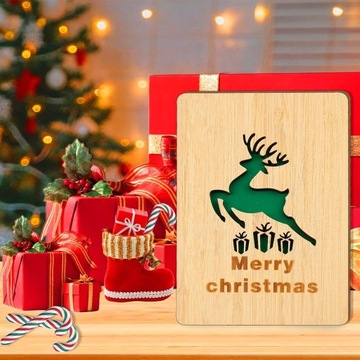 РОЖДЕСТВЕНСКАЯ ОТКРЫТКА РОЖДЕСТВЕНСКИЕ ПОЖЕЛАНИЯ ДЕРЕВЯННЫЙ КОНВЕРТ С ОЛЕНЬМИ