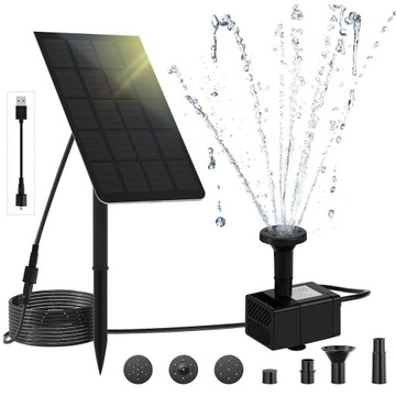 SOLAROWA FONTANNA Z FILTRACJĄ 2.5W Z 7 GŁOWICAMI DLA PODWÓRKA I OGRÓD