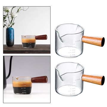 2 стеклянные мерные чашки для эспрессо, деревянная ручка