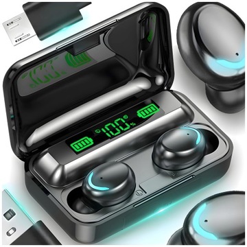 SŁUCHAWKI BEZPRZEWODOWE BLUETOOTH 5.1 + POWERBANK MIKROFON SPORTOWE DOUSZNE