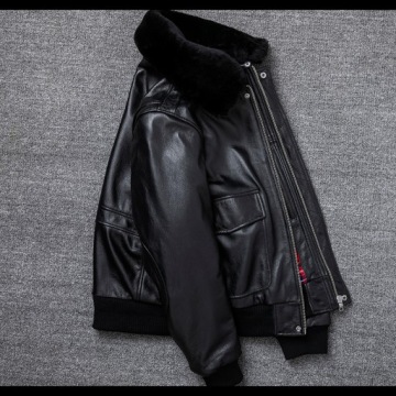 ЧЕРНАЯ КОЖАНАЯ ЗИМНЯЯ КУРТКА ВОЕННЫХ ВВС