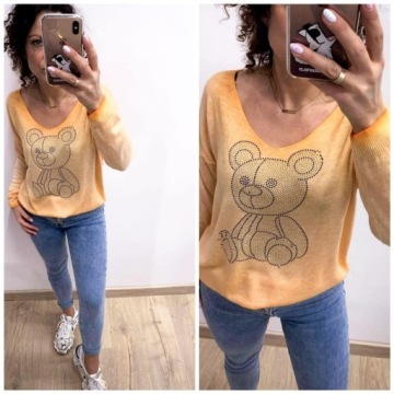 СИНИЙ итальянский тонкий свитер BEAR Teddy OMBRE