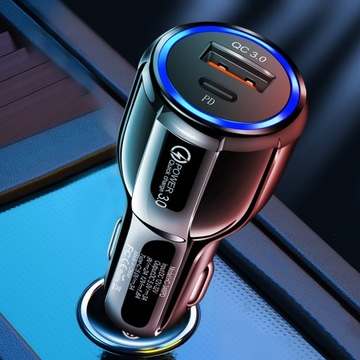 БЫСТРОЕ АВТОМОБИЛЬНОЕ ЗАРЯДНОЕ УСТРОЙСТВО USB-C + USB PD QC