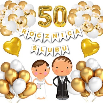 ZESTAW DEKORACJI 50 ROCZNICA ŚLUBU BALONY ZŁO