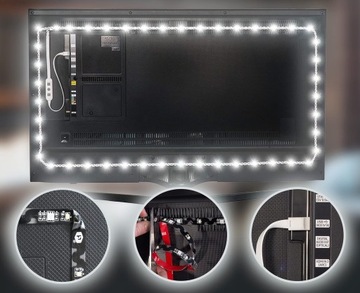 БЕЛАЯ ЛЕНТА СВЕТОДИОДНАЯ ЛЕНТА ПОДСВЕТКА ДЛЯ ТЕЛЕВИЗОРА USB 60 - 80 ДЮЙМОВ 5М