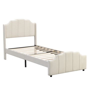 Кровать с мягкой обивкой 90 х 200 см. Каркас детской кровати с 2 ящиками бежевый