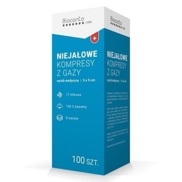 BIOCANTO NIEJAŁOWE KOMPRESY z GAZY 5cm x 5cm x 100