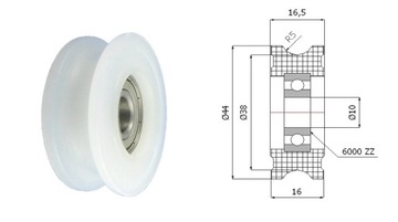Ролик профилированный фи 44мм фи10мм для веревки фи10