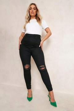 BOOHOO PLUS GŁADKIE JEANSY Z PRZETARCIAMI 4XL