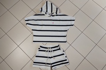 COCOMORE Komplet Bluza + Spodenki Biały w Czarne Paski 40/L
