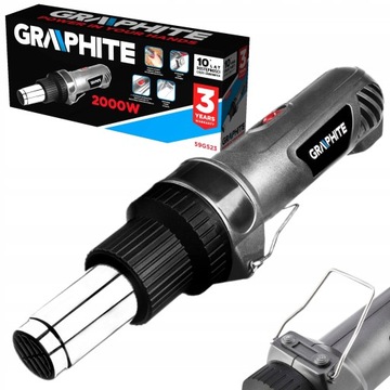 ГРАФИТОВАЯ ТЕПЛОВАЯ ПИСТОЛА 2000ВТ 350°C/550°C ПРЯМАЯ РУКОЯТКА