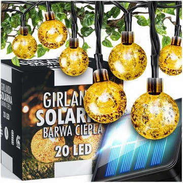 GIRLANDA SOLARNA LED OGRODOWA ŚWIETLNA KULKI LAMPKI SOLARNE 20 LED 4,9M