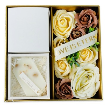 FLOWERBOX Z KWIATAMI MYDLANYMI ZAPACHOWY WOSK SOJOWY PREZENT KWIATY MYDLANE