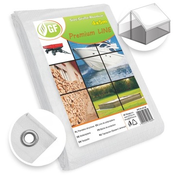 PLANDEKA GRUBA MOCNA WODOODPORNA 4x5 BIAŁA PŁACHTA WZMACNIANA UV+ 140g