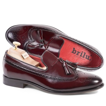 BRILU MĘSKIE LOAFERSY SKÓRZANE BORDOWE 44