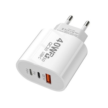 Ładowarka USB C. Szybka ładowarka 40 W. 3 porty typu C. Telefon komórkowy
