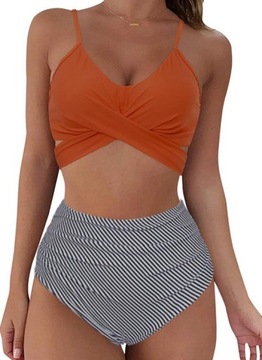 STRÓJ KĄPIELOWY DWUCZĘŚCIOWY MAJTKI FIGI WYSOKI STAN BIKINI WIĄZANIE