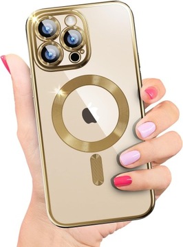 ETUI DO IPHONE 15 PRO PRZEŹROCZYSTE OCHRONA APARATÓW DO MAGSAFE | GOLD